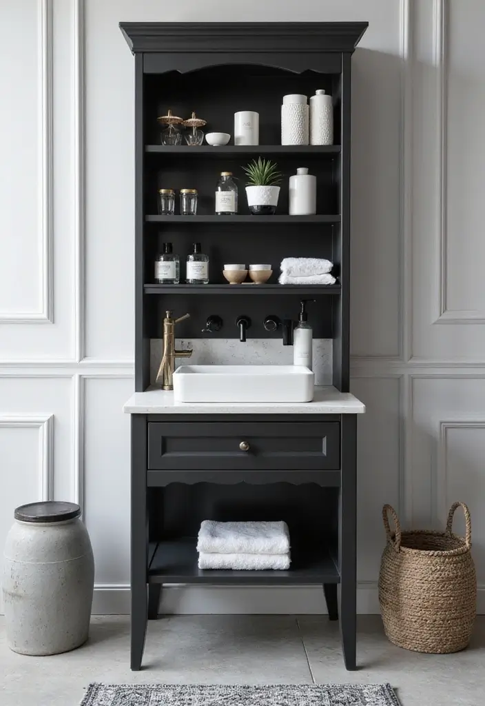 28 Bathroom Cabinet Decor Ideas That Feel Elegant - 6. Classic Monochrome