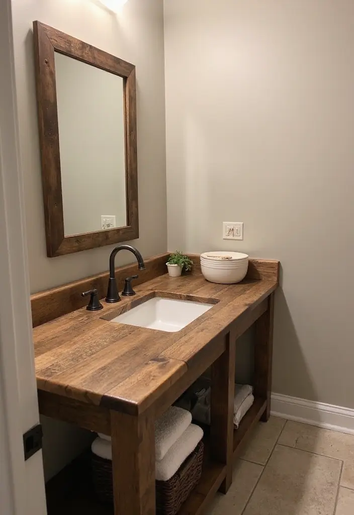 28 Bathroom Countertop Ideas That Add Character - 1. Reclaimed Wood Wonders