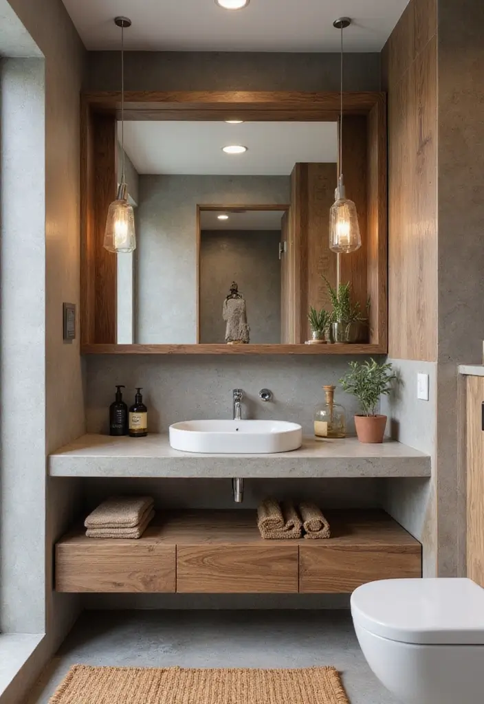 28 Bathroom Countertop Ideas That Add Character - 21. Mixed Materials for Unique Design