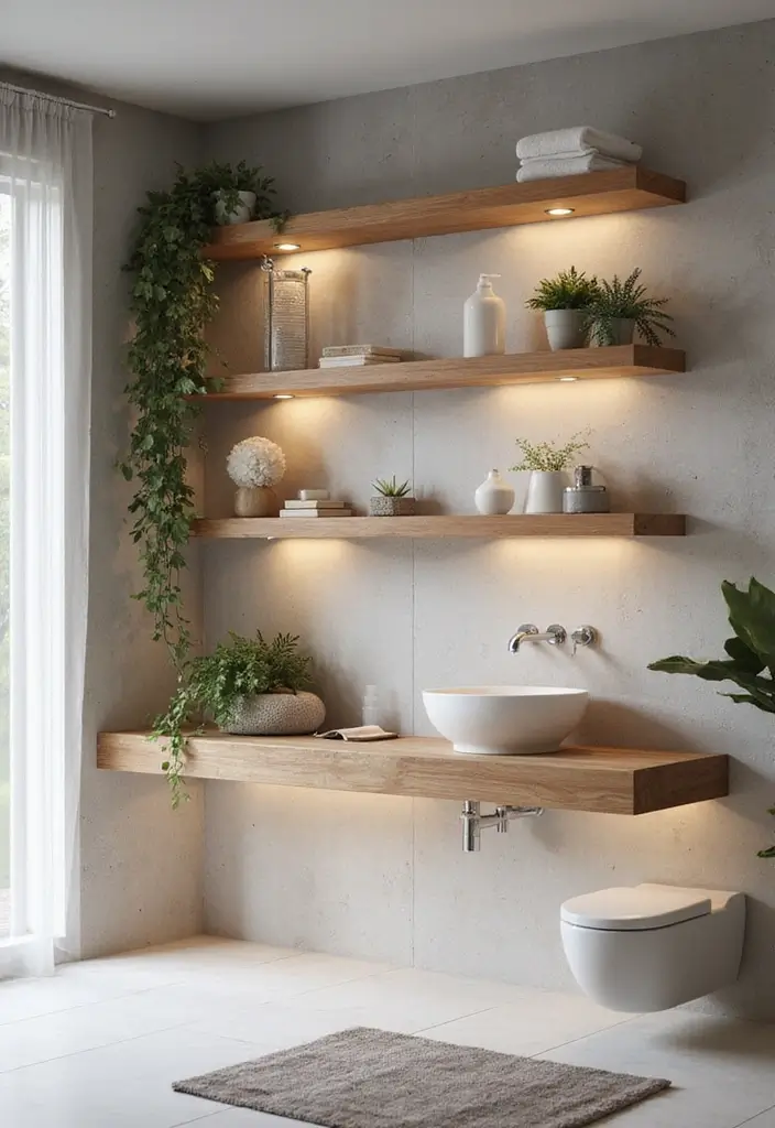 28 Bathroom Countertop Ideas That Add Character - 23. Stylish Floating Shelves