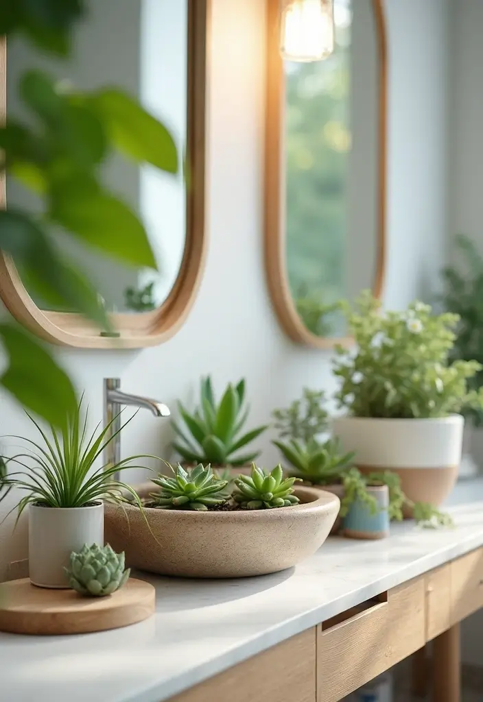 28 Bathroom Countertop Ideas That Add Character - 24. Creative Countertop Plants