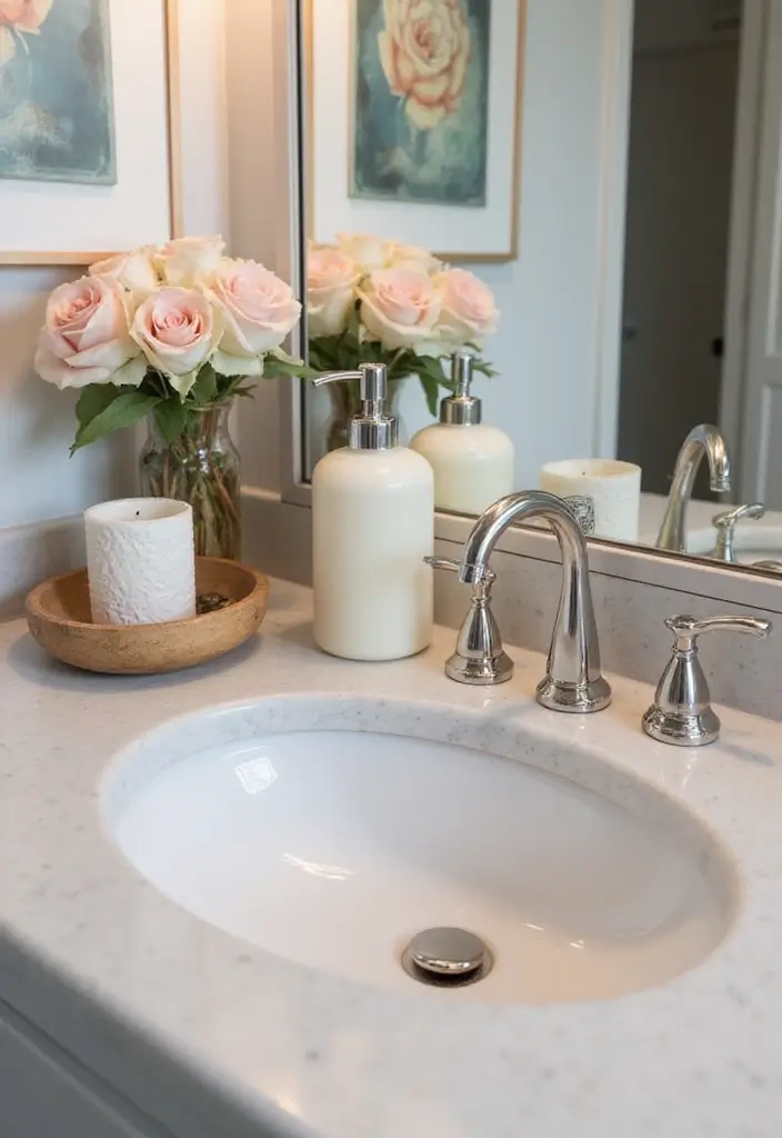 28 Bathroom Countertop Ideas That Add Character - 25. Personal Touch with Decorative Accents