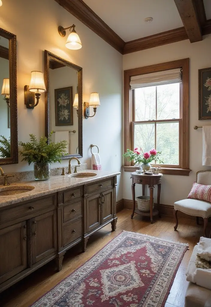 28 Bathroom Countertop Ideas That Add Character - 27. Vintage Charm with Antique Finds