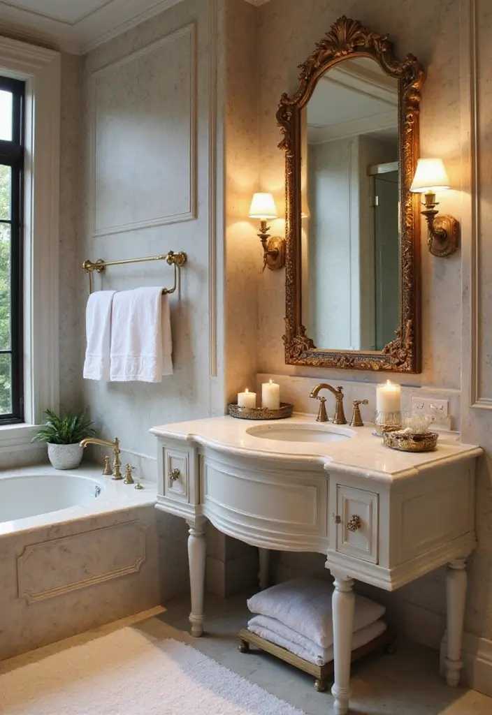 28 Bathroom Countertop Ideas That Add Character - 4. Vintage Marble Charm