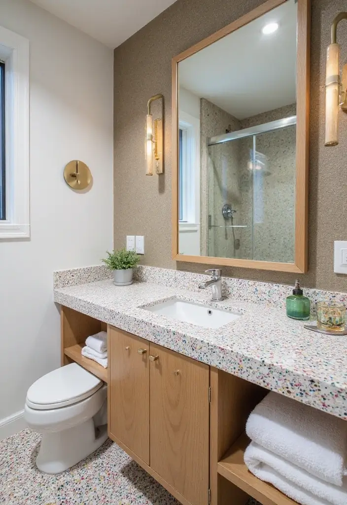 28 Bathroom Countertop Ideas That Add Character - 8. Terrazzo for a Retro Twist