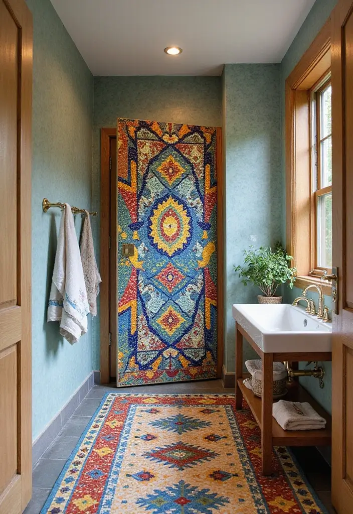 28 Bathroom Door Ideas That Fit Every Style - 15. Colorful Mosaic Door