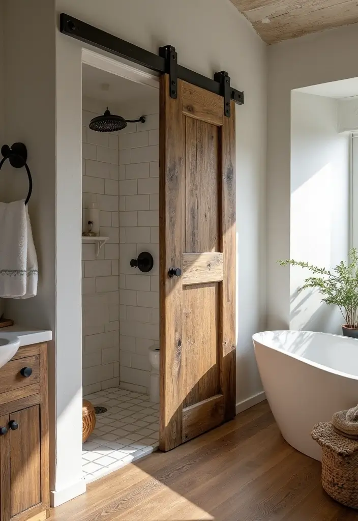28 Bathroom Door Ideas That Fit Every Style - 2. Rustic Barn Door