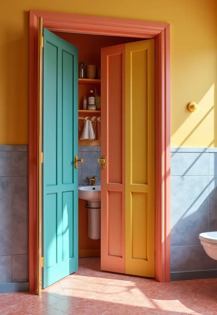 28 Bathroom Door Ideas That Fit Every Style - 23. Colorful Folding Door