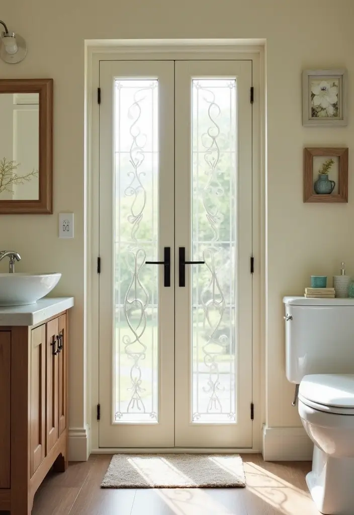 28 Bathroom Door Ideas That Fit Every Style - 4. Decorative Bi-Fold Door