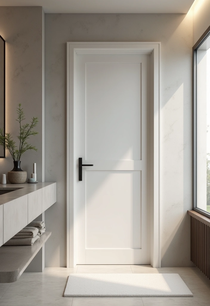 28 Bathroom Door Ideas That Fit Every Style - 7. Minimalist Panel Door