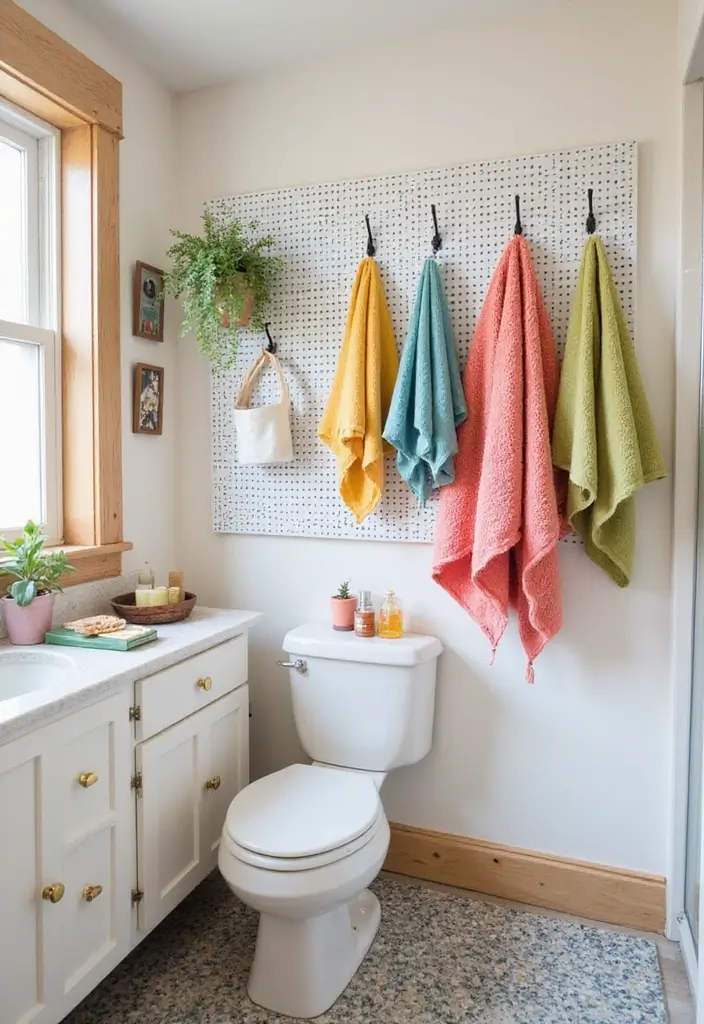 28 Bathroom Hooks Ideas That Keep Things Organized - 18. Pegboard Hooks