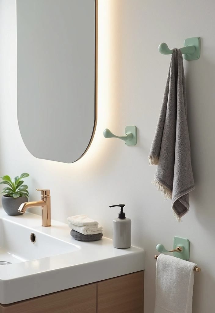 28 Bathroom Hooks Ideas That Keep Things Organized - 19. Adhesive Hooks