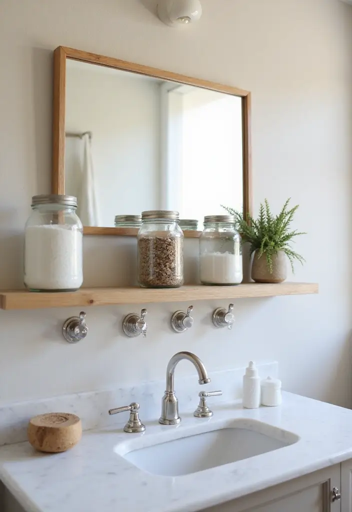 28 Bathroom Hooks Ideas That Keep Things Organized - 25. Glass Jar Hooks