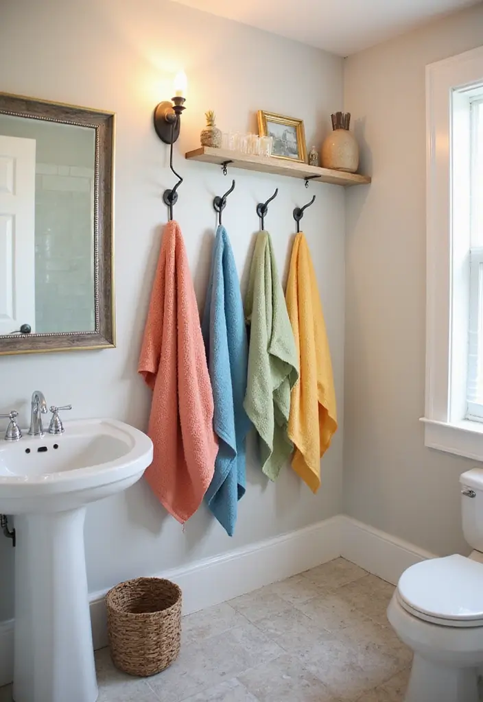 28 Bathroom Hooks Ideas That Keep Things Organized - 27. Wall Art Hooks