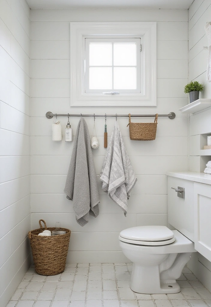 28 Bathroom Hooks Ideas That Keep Things Organized - 9. S Hooks on a Rod