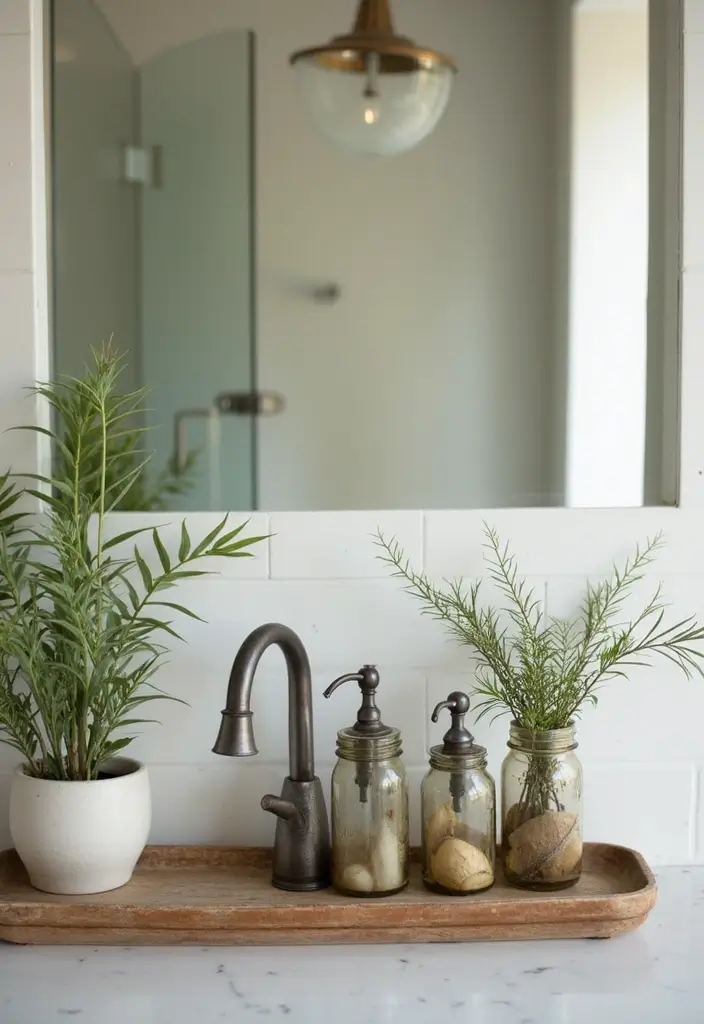 28 Bathroom Ideas With Plants That Purify and Decorate - 13. Vintage Jars with Small Plants