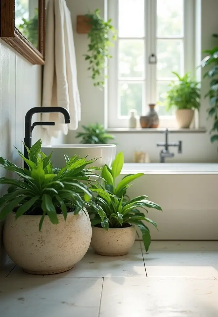 28 Bathroom Ideas With Plants That Purify and Decorate - 14. Decorative Stone Planters