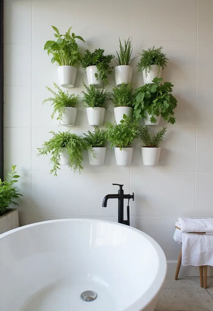 28 Bathroom Ideas With Plants That Purify and Decorate - 17. Wall-mounted Herb Planters