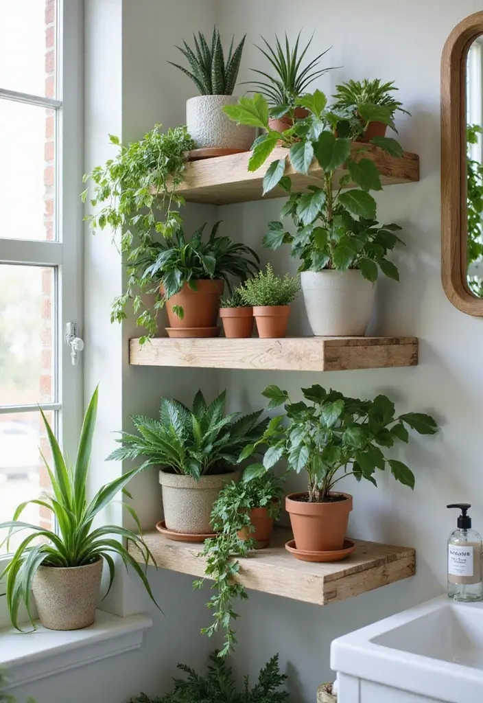 28 Bathroom Ideas With Plants That Purify and Decorate - 18. Layered Textures with Plants