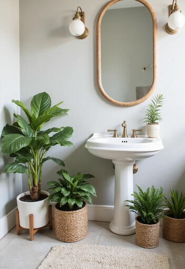 28 Bathroom Ideas With Plants That Purify and Decorate - 23. Themed Plant Groupings