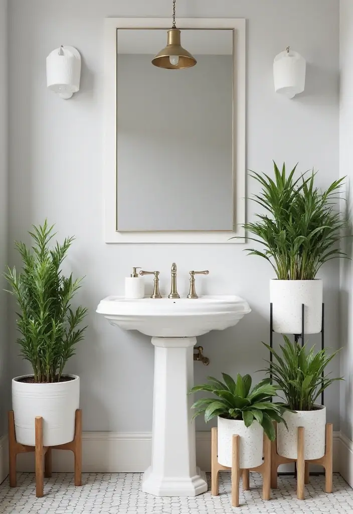 28 Bathroom Ideas With Plants That Purify and Decorate - 25. Utilizing Plant Stands