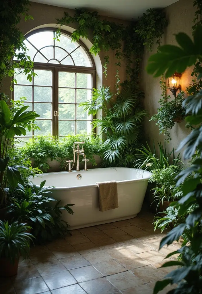28 Bathroom Ideas With Plants That Purify and Decorate - 27. Lush Greenery Around the Bathtub