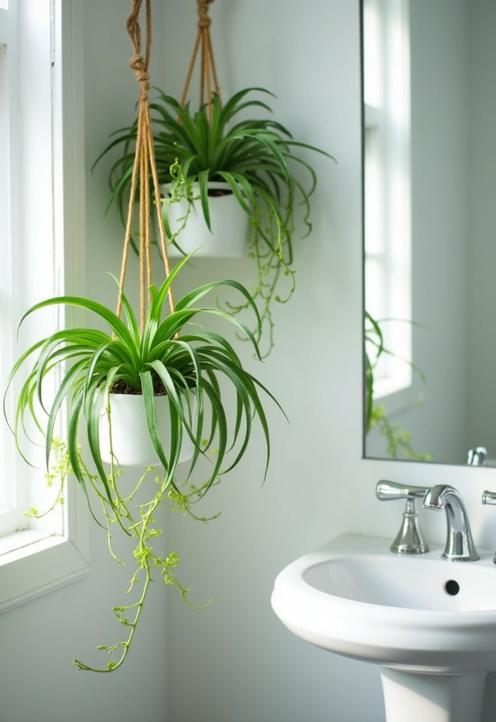 28 Bathroom Ideas With Plants That Purify and Decorate - 3. Spider Plants for Air Purification