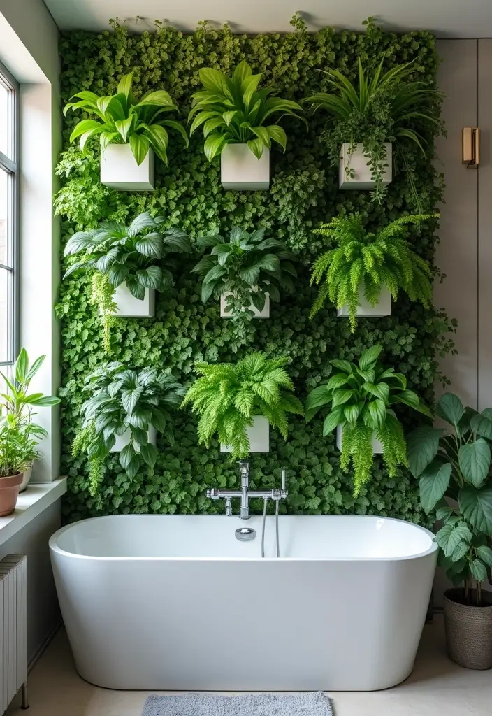 28 Bathroom Ideas With Plants That Purify and Decorate - 7. Vertical Gardens for Small Spaces