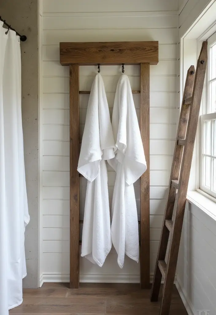 28 Bathroom Towel Rack Ideas That Combine Form and Function - 1. Reclaimed Wood Rack