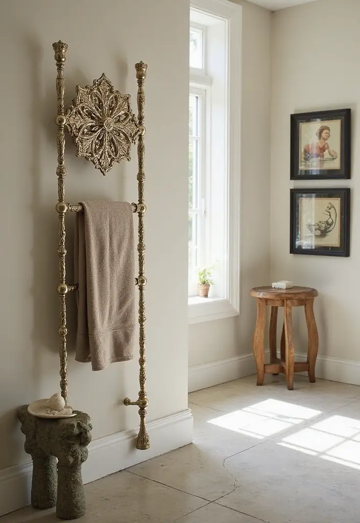 28 Bathroom Towel Rack Ideas That Combine Form and Function - 14. Decorative Wall-Mounted Racks
