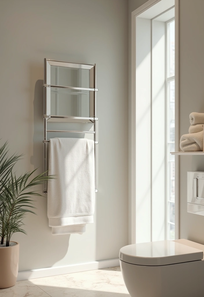 28 Bathroom Towel Rack Ideas That Combine Form and Function - 16. Mirrored Towel Rack