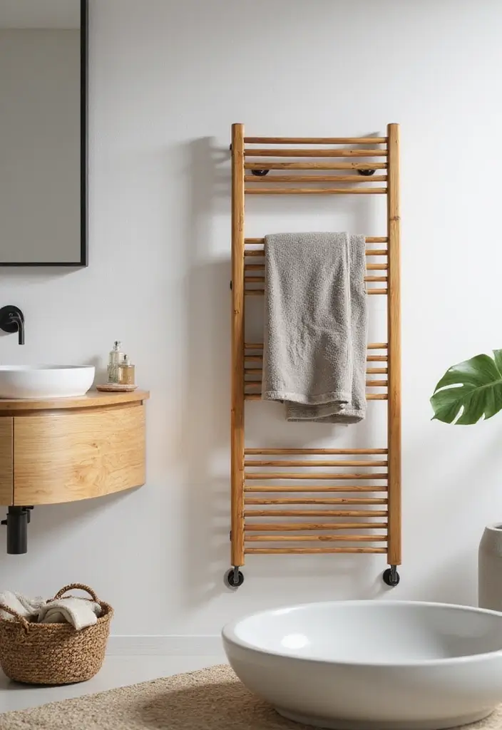 28 Bathroom Towel Rack Ideas That Combine Form and Function - 2. Bamboo Wall-Mounted Rack