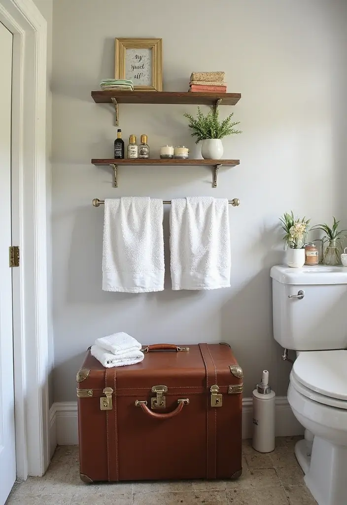 28 Bathroom Towel Rack Ideas That Combine Form and Function - 21. Vintage Suitcase Rack