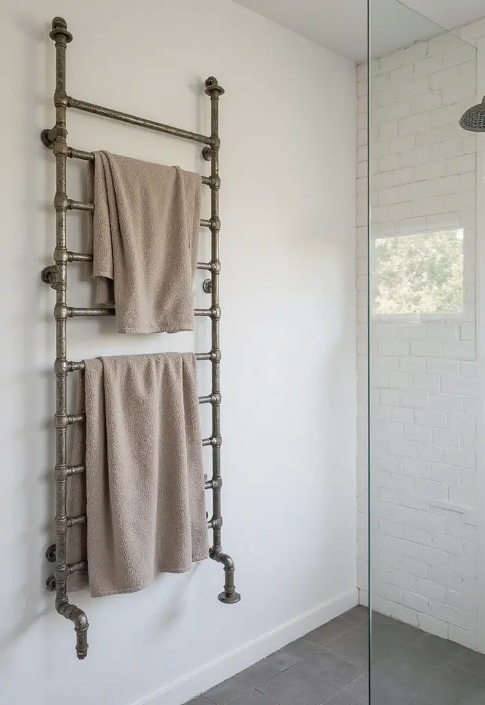 28 Bathroom Towel Rack Ideas That Combine Form and Function - 22. Hanging Towel Rack from a Pipe