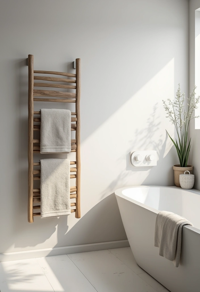 28 Bathroom Towel Rack Ideas That Combine Form and Function - 23. Mounted Towel Ladder