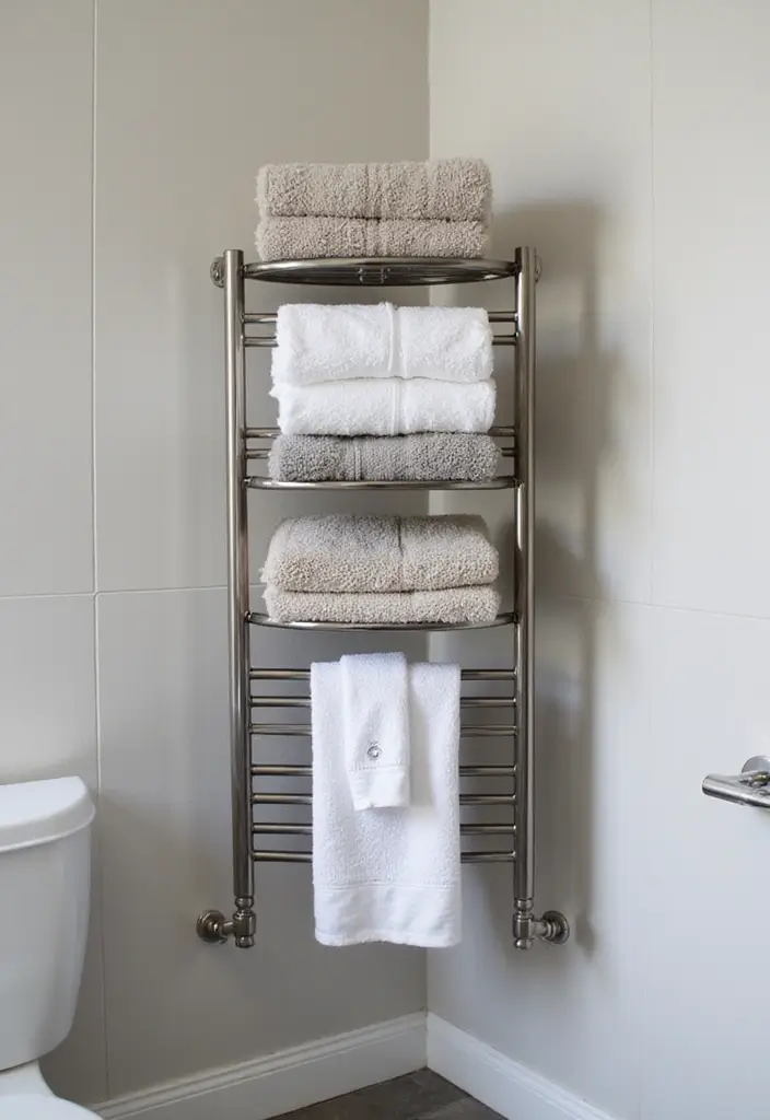 28 Bathroom Towel Rack Ideas That Combine Form and Function - 3. Multi-Level Rack