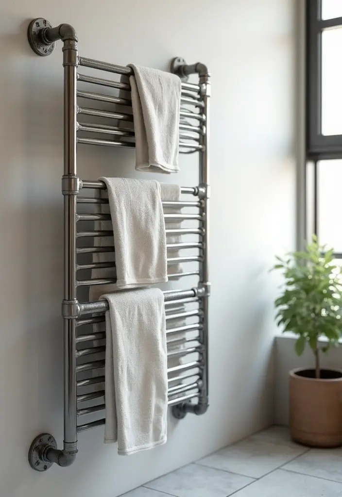 28 Bathroom Towel Rack Ideas That Combine Form and Function - 5. Industrial Pipe Rack