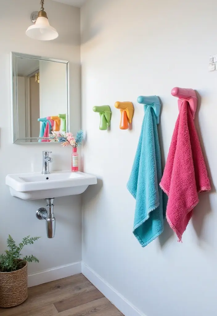 28 Bathroom Towel Rack Ideas That Combine Form and Function - 6. Towel Hooks with a Twist