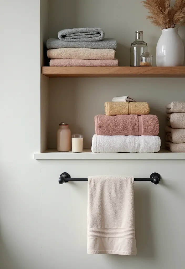 28 Bathroom Towel Rack Ideas That Combine Form and Function - 9. Folded Towel Display