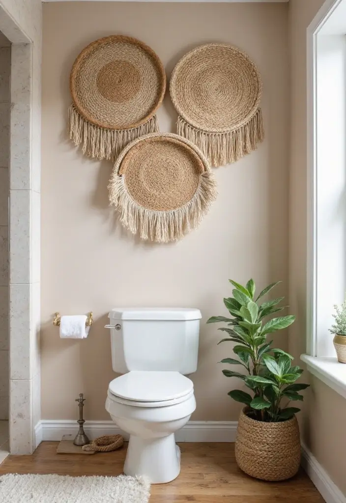 28 Bathroom Wall Ideas That Transform the Look - 11. Woven Wall Hangings