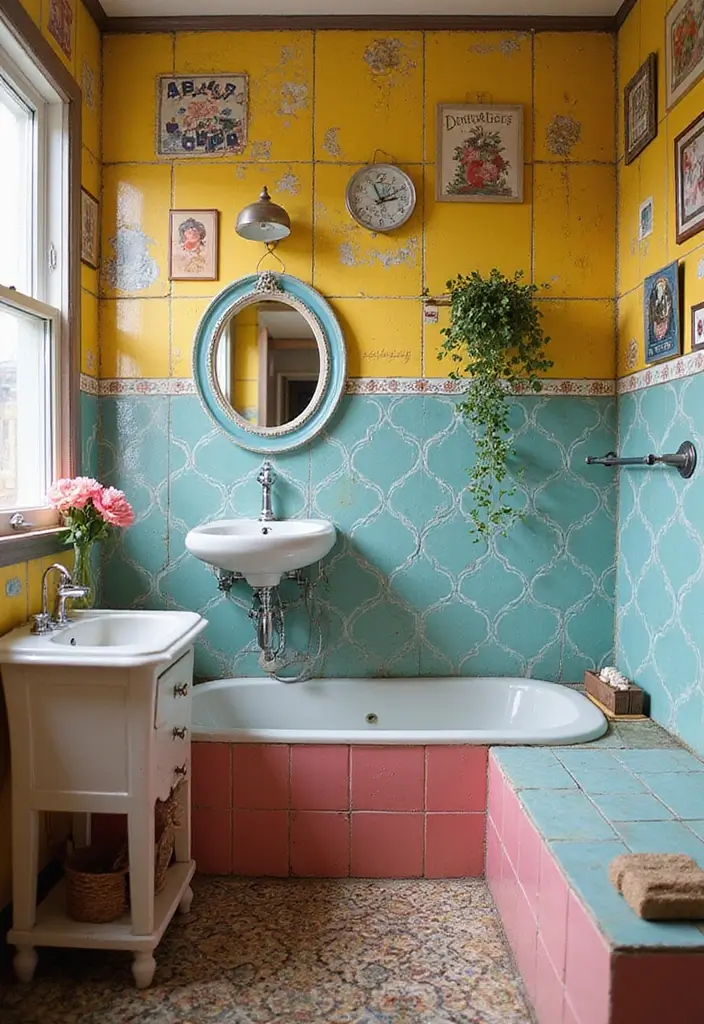 28 Bathroom Wall Ideas That Transform the Look - 19. Painted Vintage Tiles