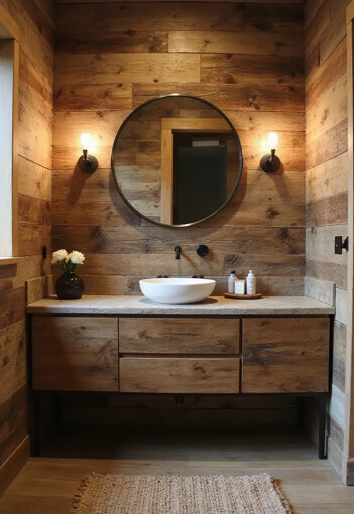 28 Bathroom Wall Ideas That Transform the Look - 2. Reclaimed Wood Wonder