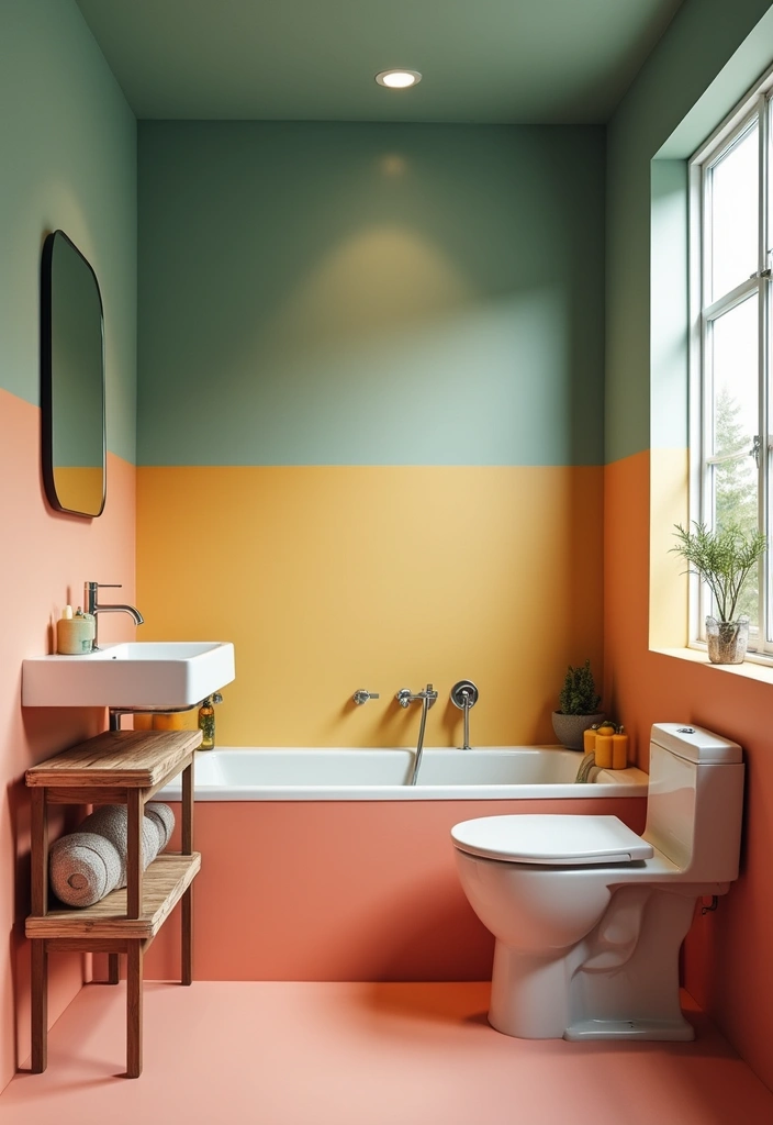 28 Bathroom Wall Ideas That Transform the Look - 24. Color-Blocked Walls