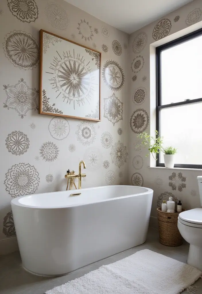 28 Bathroom Wall Ideas That Transform the Look - 27. Stencil Art