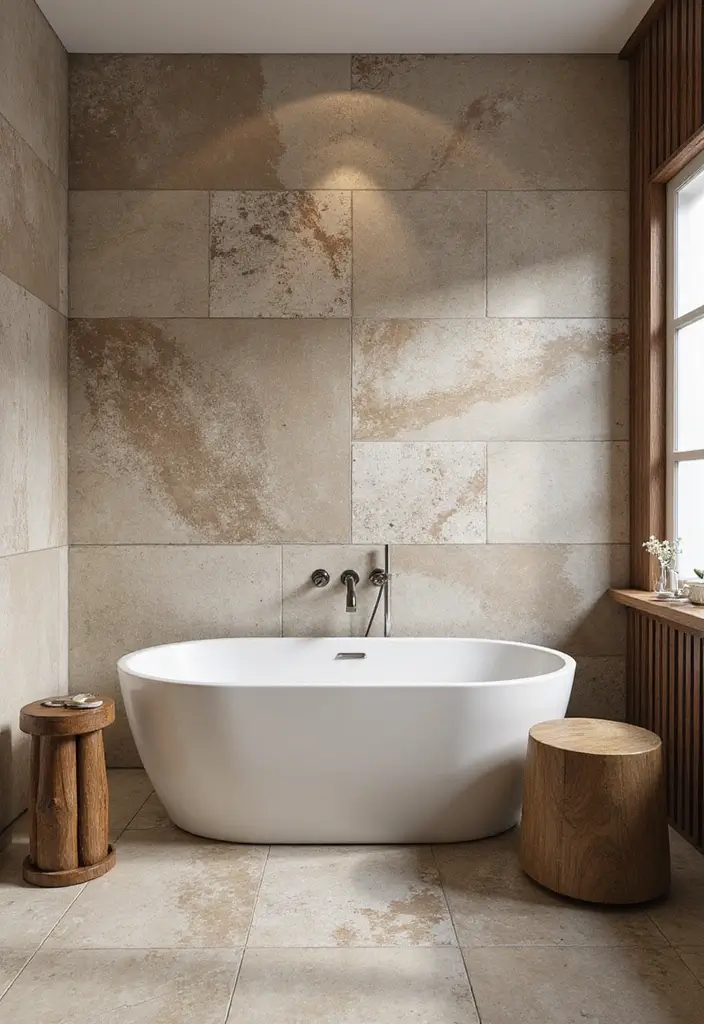 28 Bathroom With Tiles Designs That Look Modern - 11. Natural Stone Tiles
