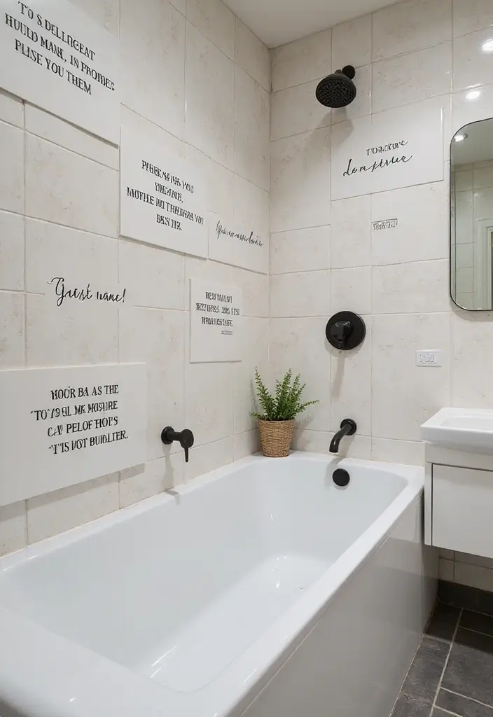 28 Bathroom With Tiles Designs That Look Modern - 17. Inspirational Quotes Tiles
