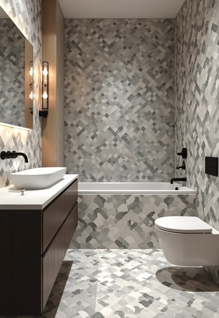 28 Bathroom With Tiles Designs That Look Modern - 20. Geometric Tile Patterns