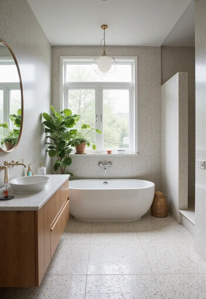 28 Bathroom With Tiles Designs That Look Modern - 23. Eco-Conscious Terrazzo Tiles