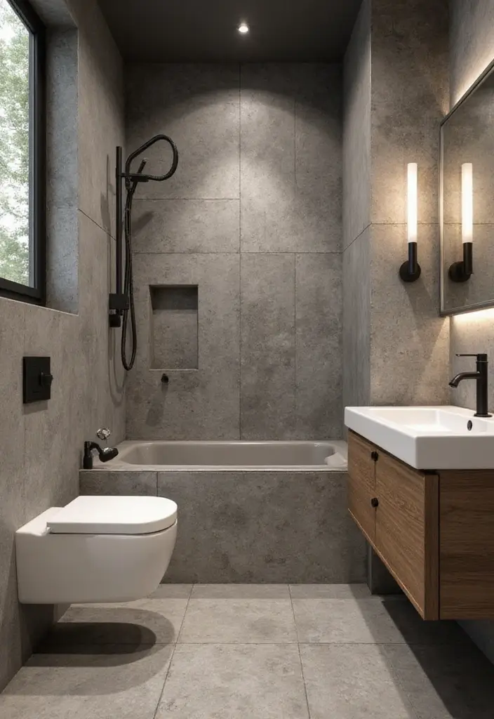 28 Bathroom With Tiles Designs That Look Modern - 24. Urban Industrial Tiles