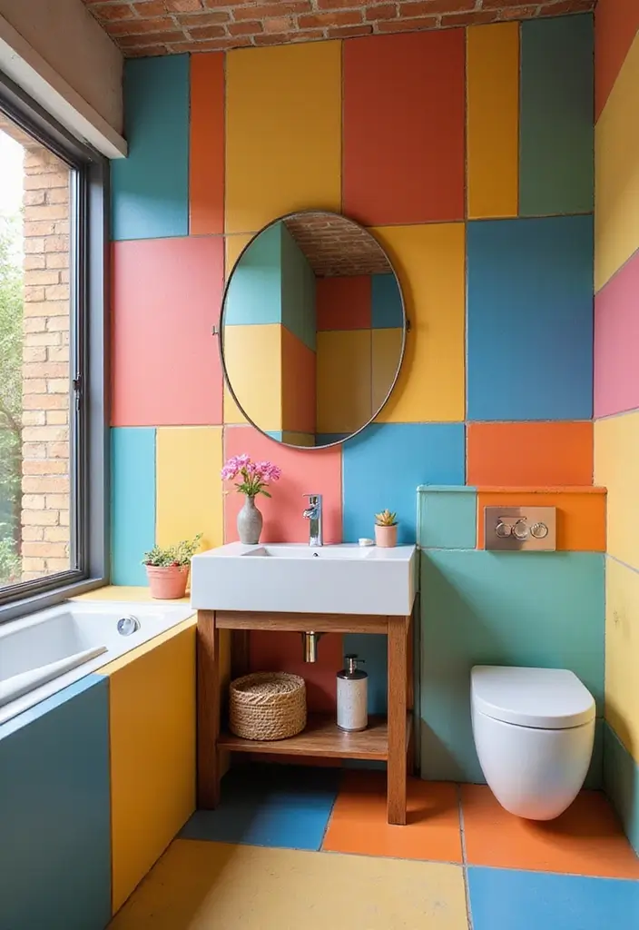 28 Bathroom With Tiles Designs That Look Modern - 27. Color-Blocked Tiles